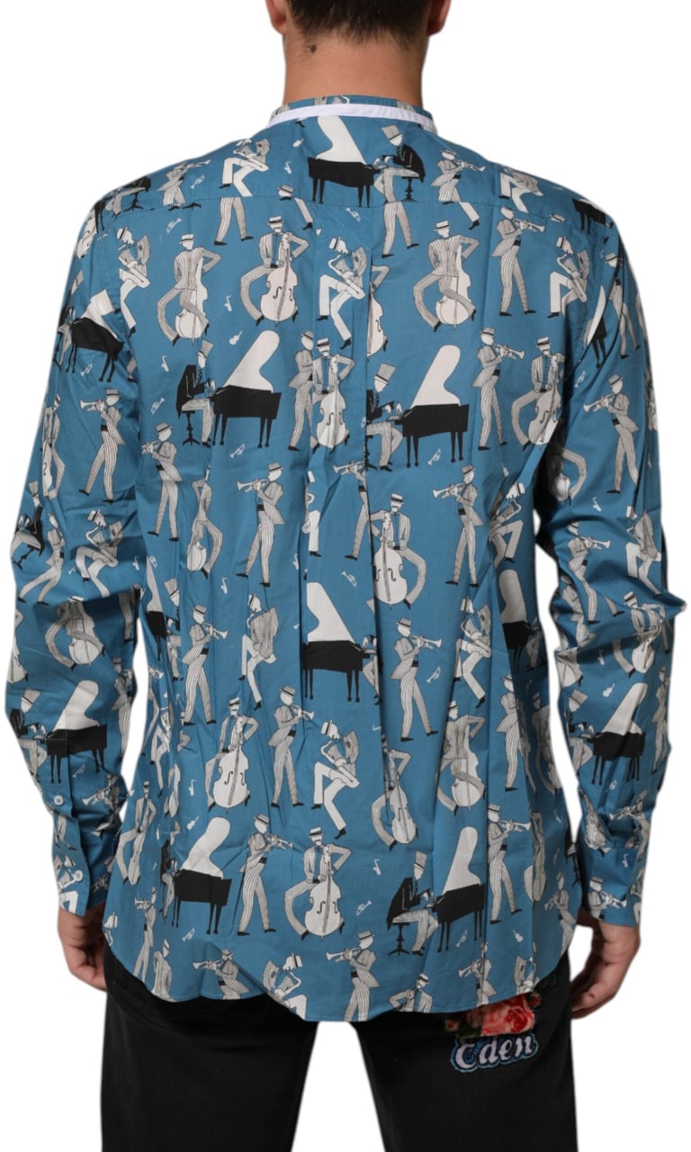 Dolce & Gabbana Blue Jazz Printed Cotton Button Front Shirt Blauw