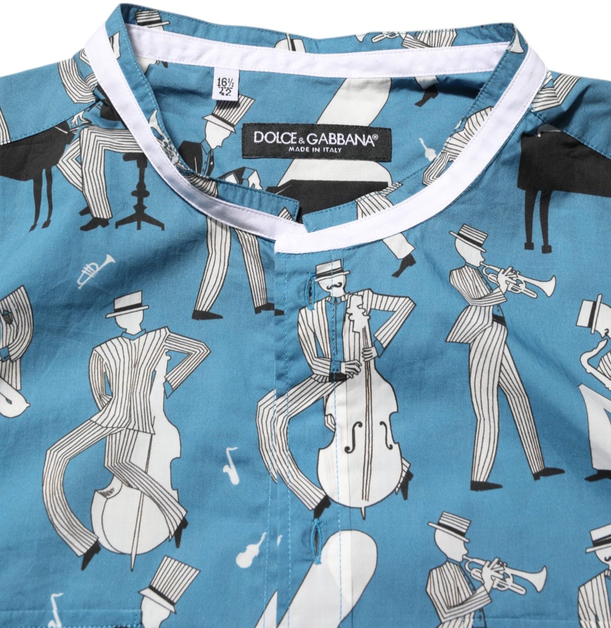 Dolce & Gabbana Blue Jazz Printed Cotton Button Front Shirt Blauw