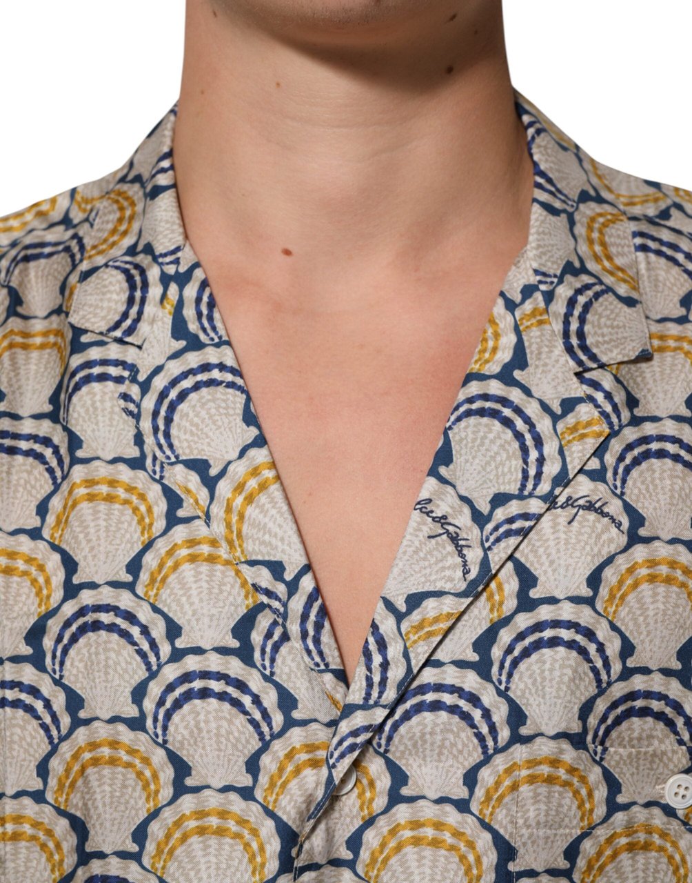 Dolce & Gabbana Cream Cotton Silk Hawaii Scallop Shell Print Shirt Beige