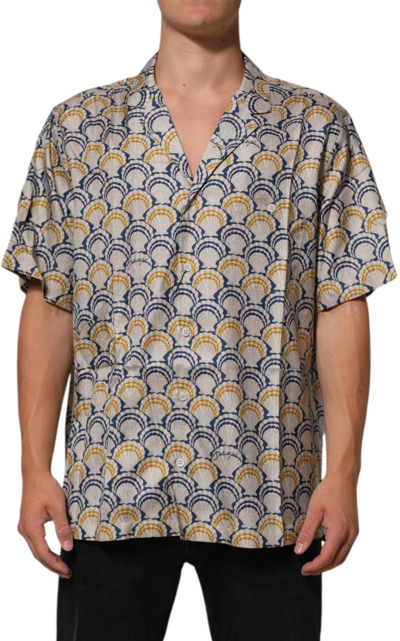 Dolce & Gabbana Cream Cotton Silk Hawaii Scallop Shell Print Shirt Beige