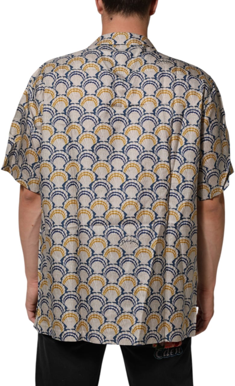Dolce & Gabbana Cream Cotton Silk Hawaii Scallop Shell Print Shirt Beige