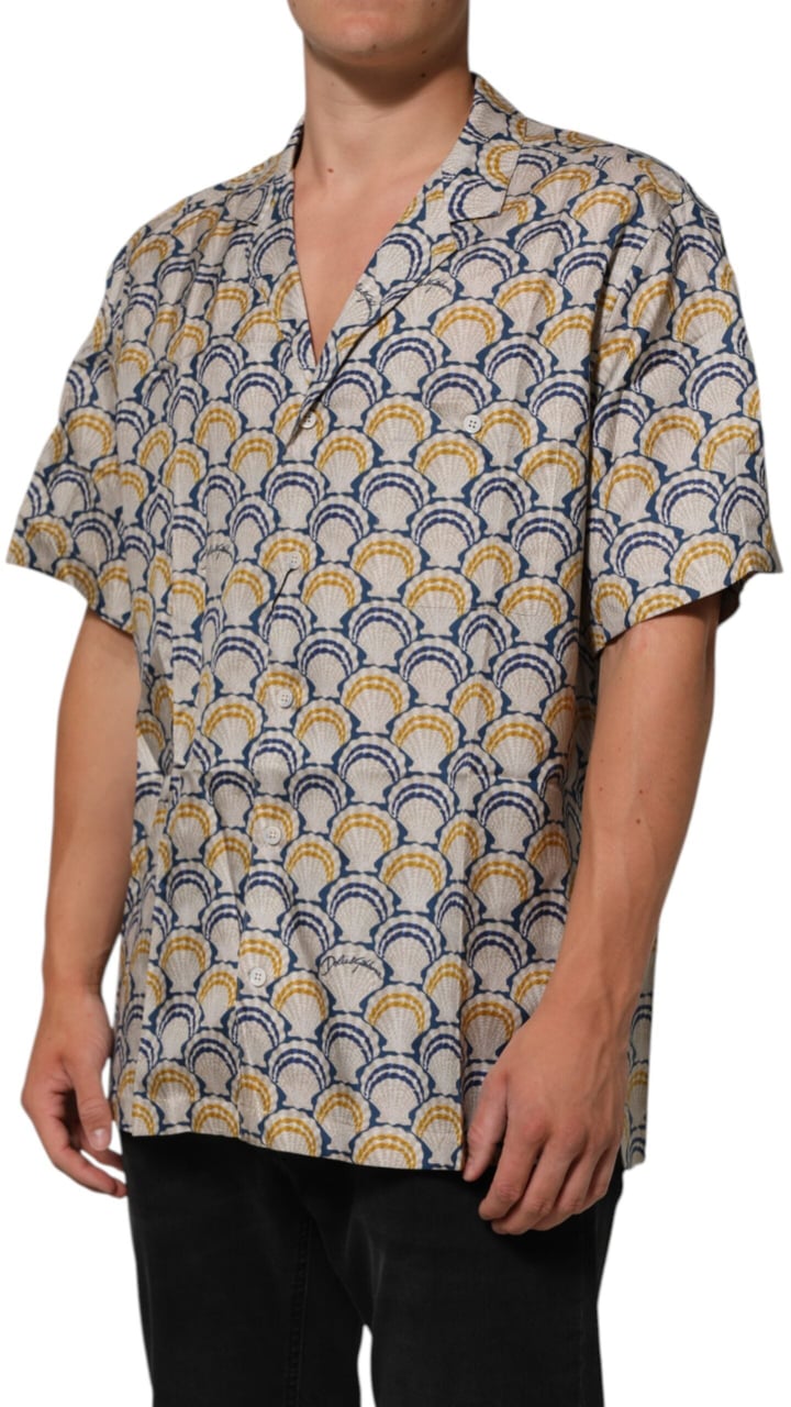 Dolce & Gabbana Cream Cotton Silk Hawaii Scallop Shell Print Shirt Beige