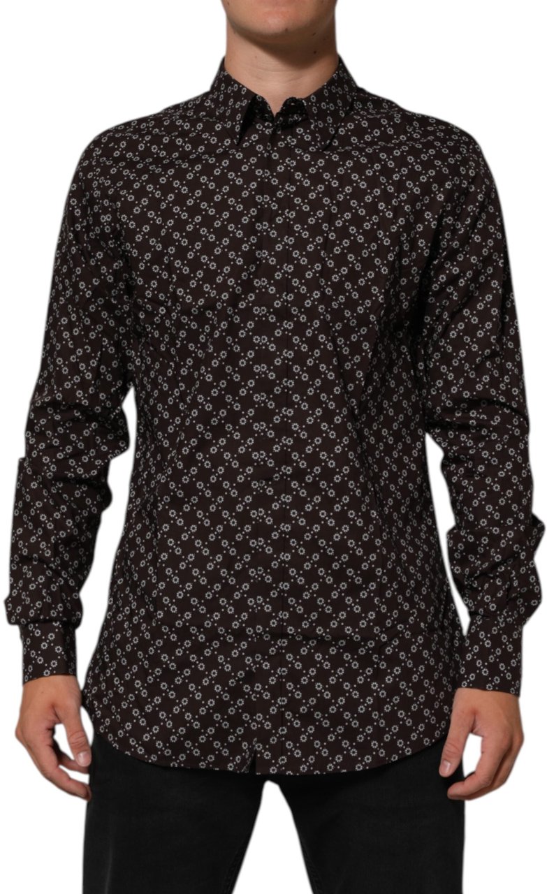 Dolce & Gabbana BrownFloral Collared GOLD Formal Dress Shirt Bruin