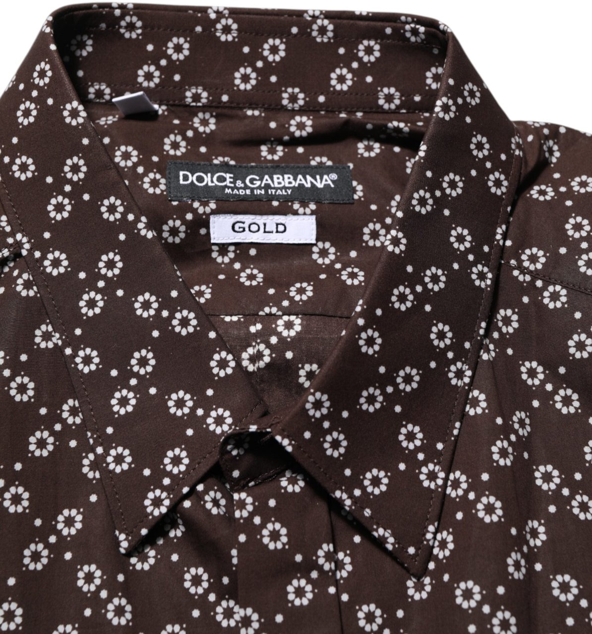 Dolce & Gabbana BrownFloral Collared GOLD Formal Dress Shirt Bruin