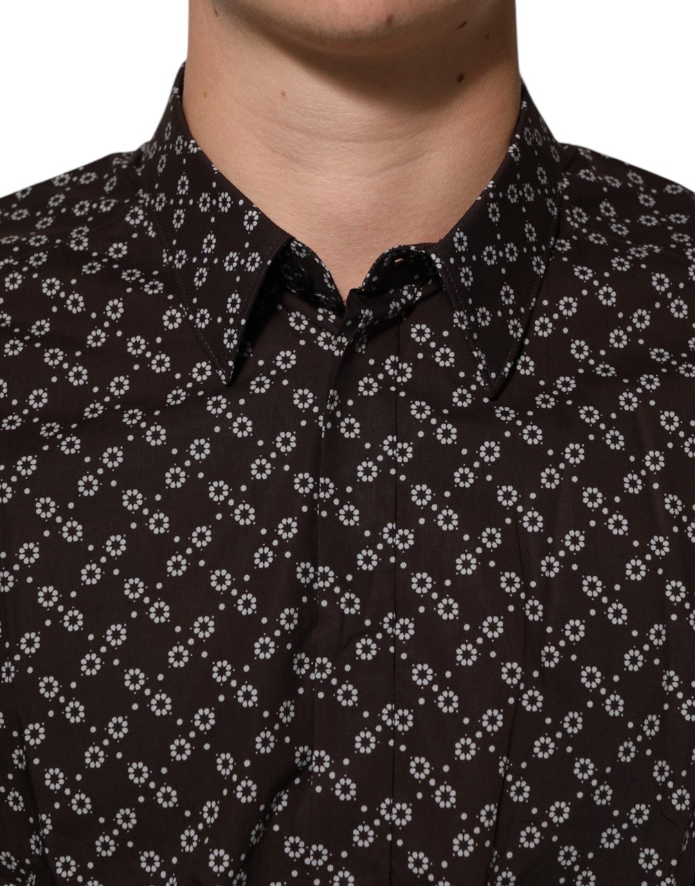 Dolce & Gabbana BrownFloral Collared GOLD Formal Dress Shirt Bruin