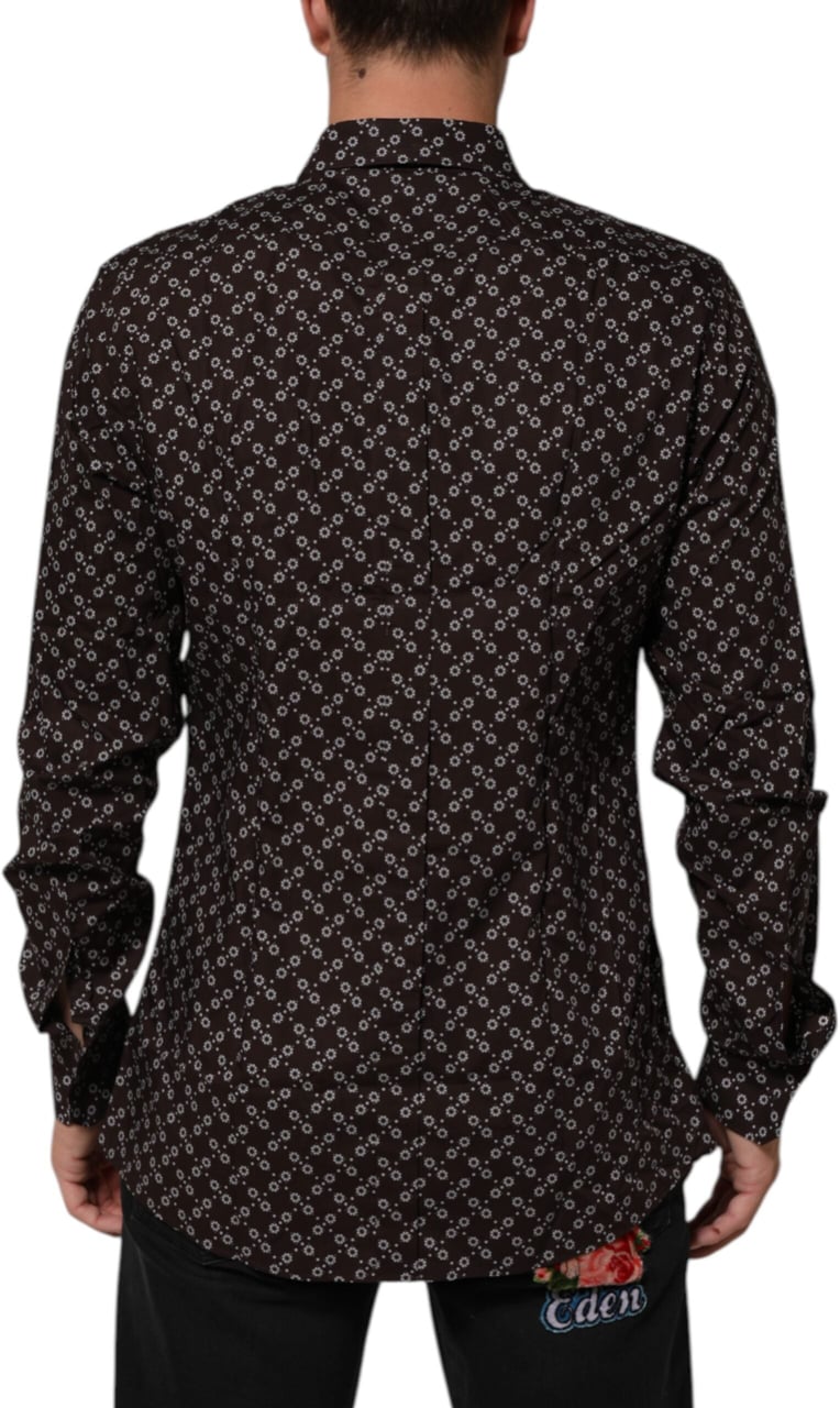 Dolce & Gabbana BrownFloral Collared GOLD Formal Dress Shirt Bruin