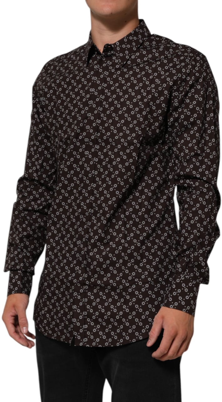 Dolce & Gabbana BrownFloral Collared GOLD Formal Dress Shirt Bruin