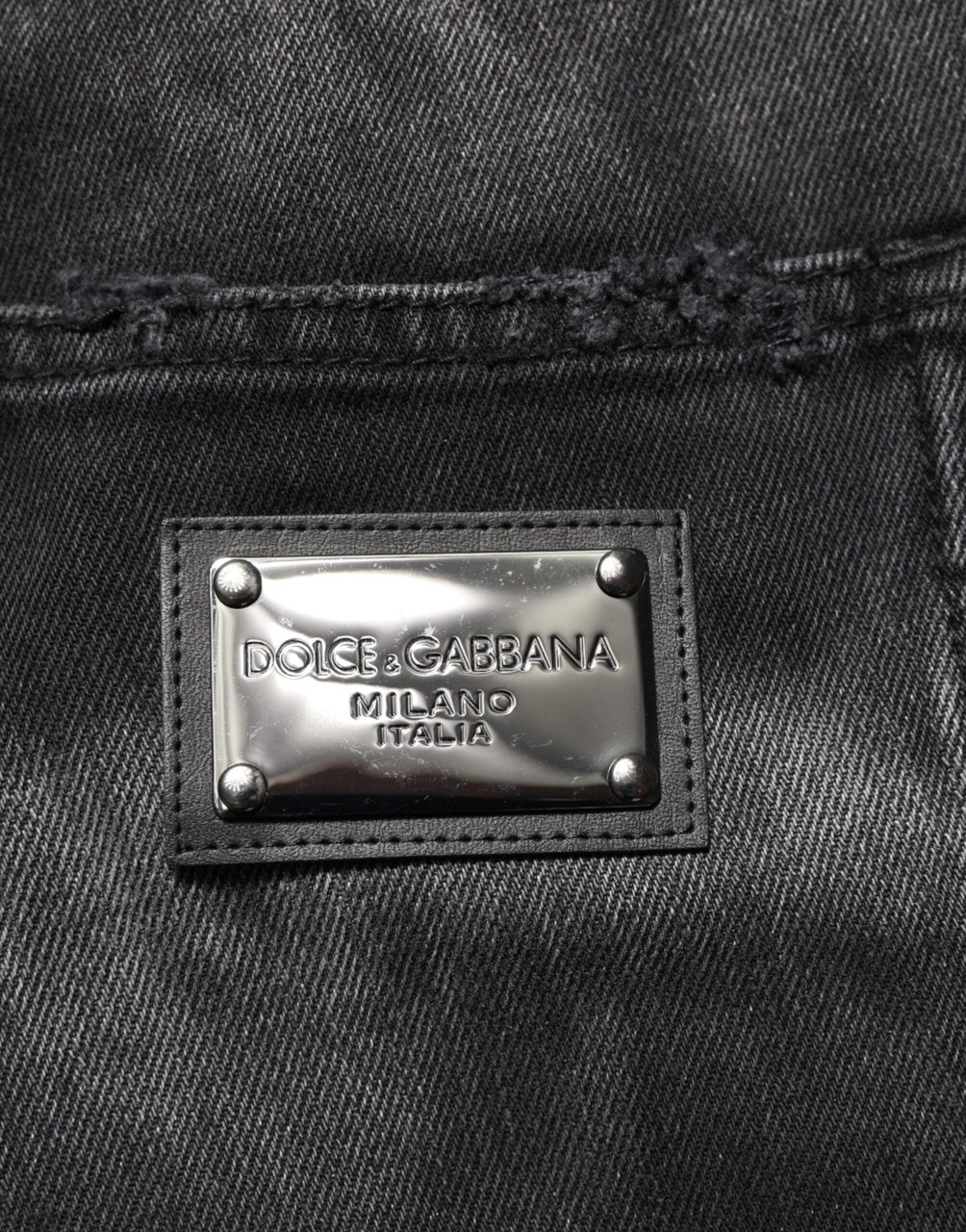 Dolce & Gabbana Black Marbled Effect Straight Men Denim Jeans Zwart