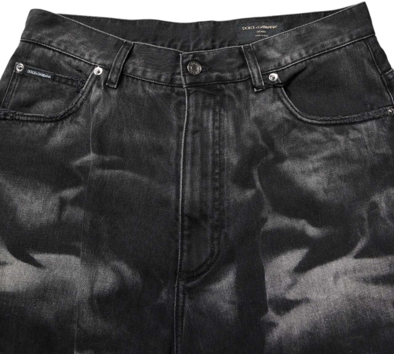 Dolce & Gabbana Black Marbled Effect Straight Men Denim Jeans Zwart