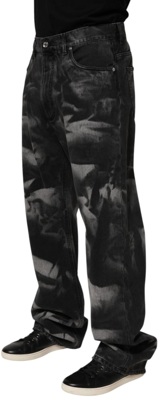 Dolce & Gabbana Black Marbled Effect Straight Men Denim Jeans Zwart