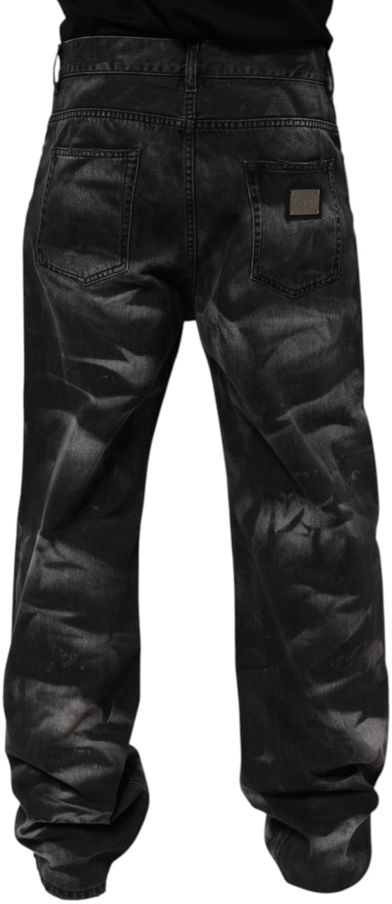Dolce & Gabbana Black Marbled Effect Straight Men Denim Jeans Zwart