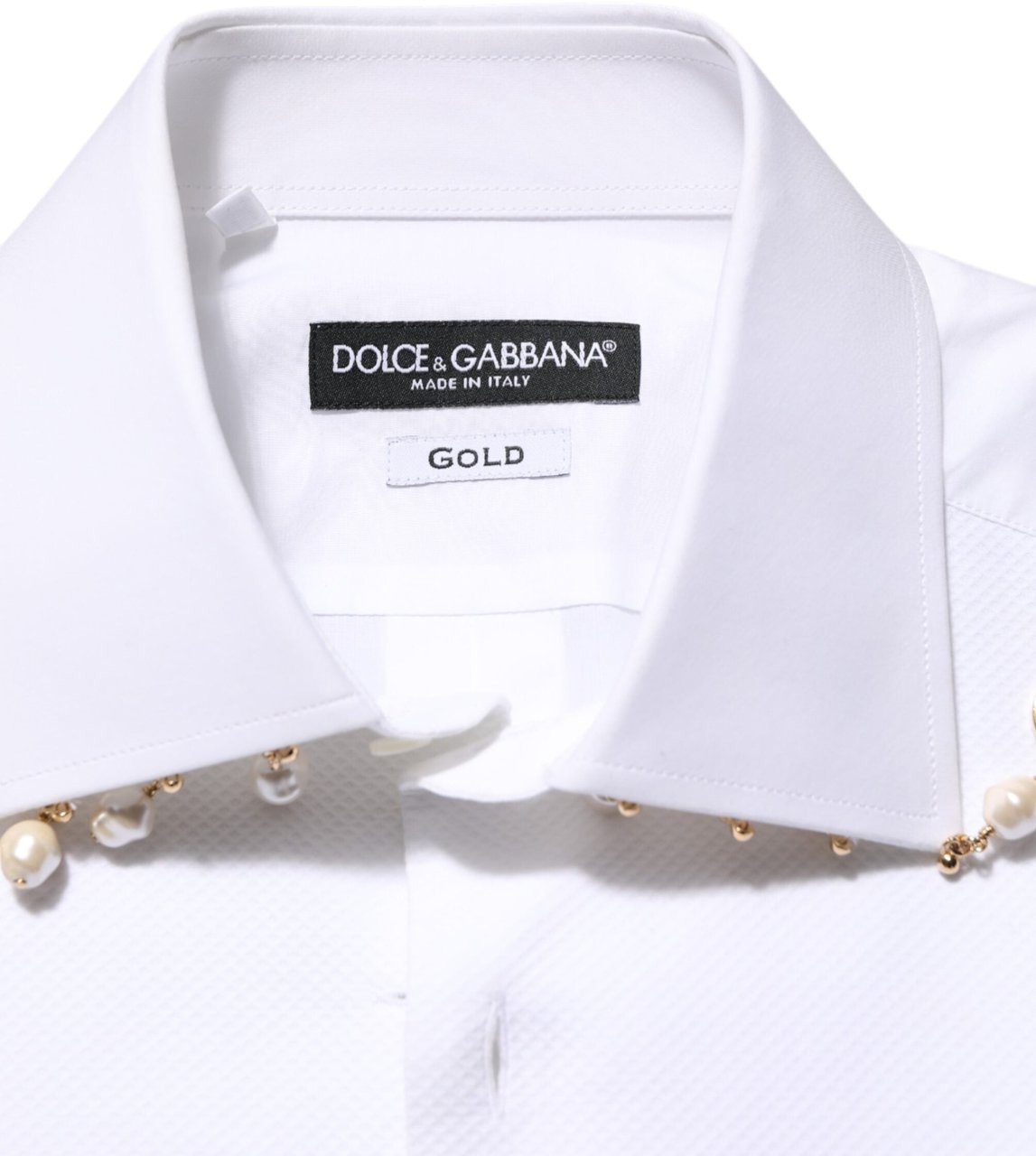 Dolce & Gabbana White Cotton DG Logo Pearl GOLD Formal Shirt Wit
