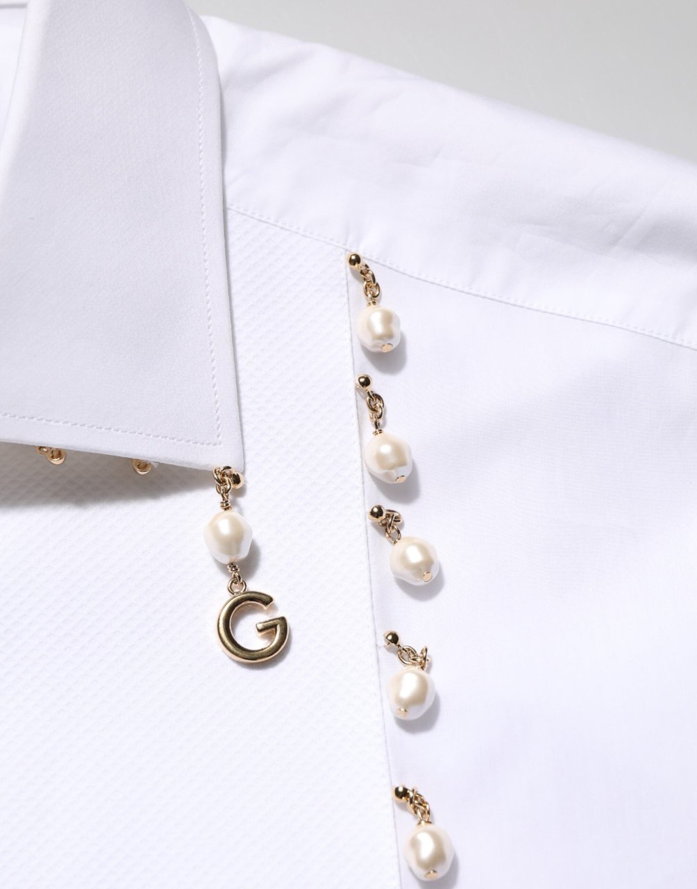 Dolce & Gabbana White Cotton DG Logo Pearl GOLD Formal Shirt Wit