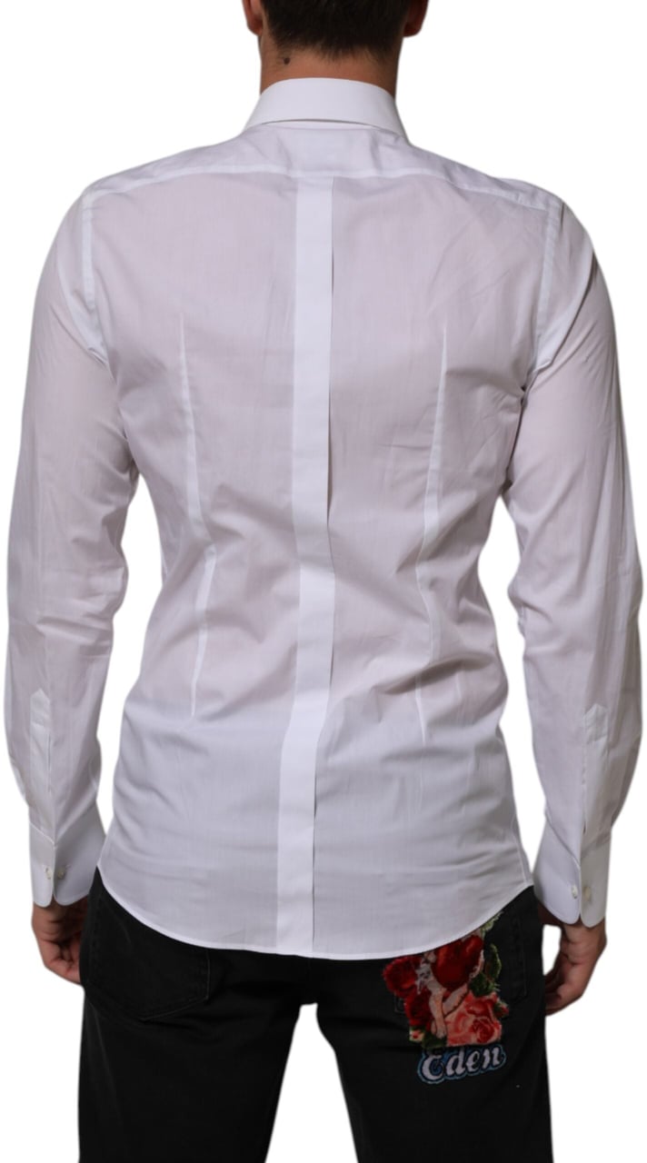 Dolce & Gabbana White Cotton DG Logo Pearl GOLD Formal Shirt Wit