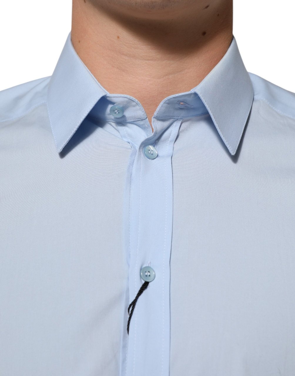 Dolce & Gabbana Light Blue Cotton GOLD Formal Men Dress Shirt Blauw