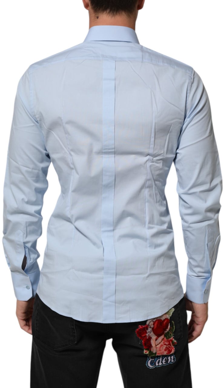 Dolce & Gabbana Light Blue Cotton GOLD Formal Men Dress Shirt Blauw
