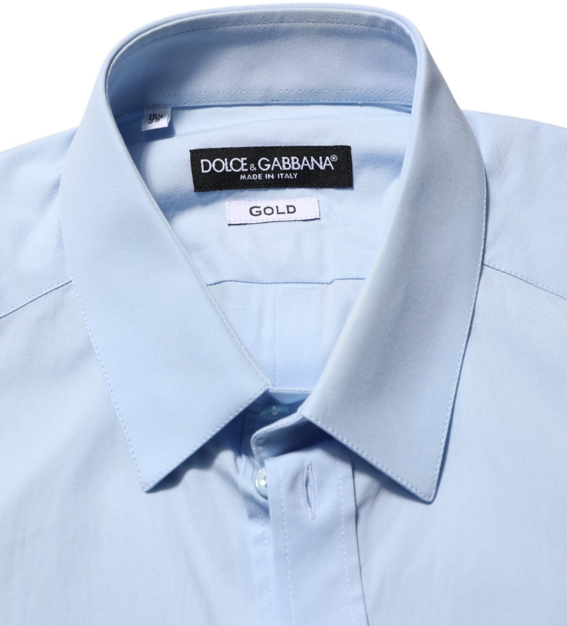Dolce & Gabbana Light Blue Cotton GOLD Formal Men Dress Shirt Blauw
