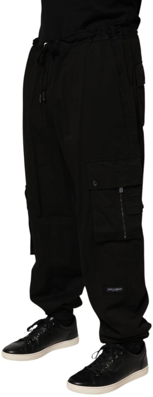 Dolce & Gabbana Black Cotton Cargo Jogger Sweatpants Pants Zwart