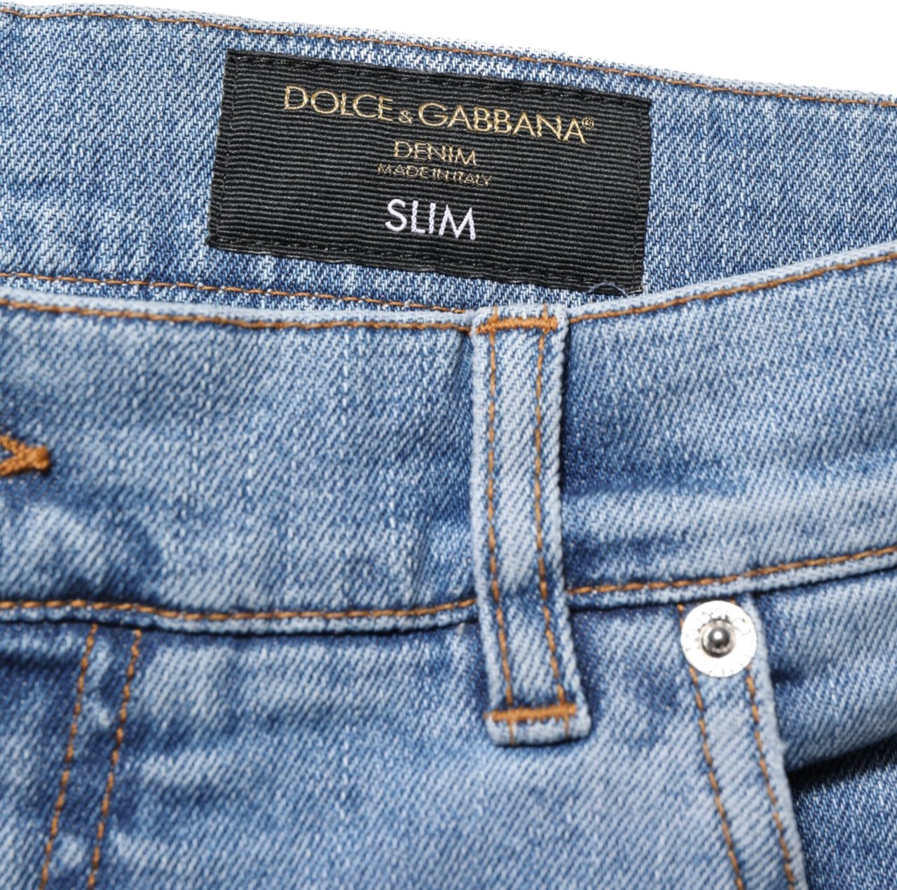 Dolce & Gabbana Blue Tattered Slim Fit Cotton Denim Jeans Blauw