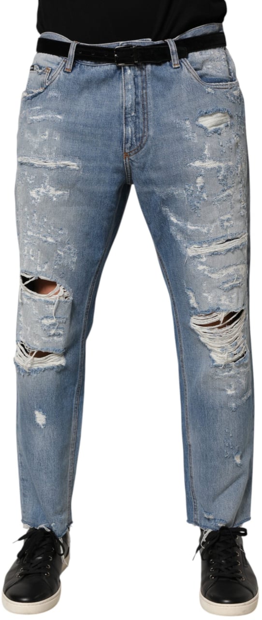 Dolce & Gabbana Blue Distressed Ripped Denim Trouser Jeans Blauw
