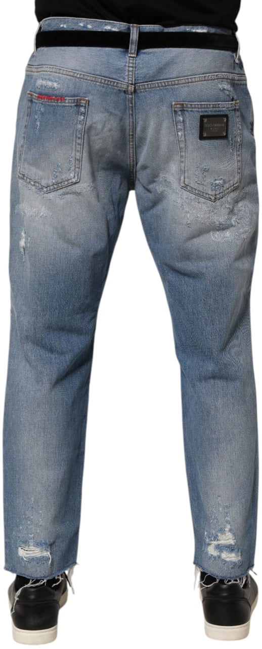Dolce & Gabbana Blue Distressed Ripped Denim Trouser Jeans Blauw