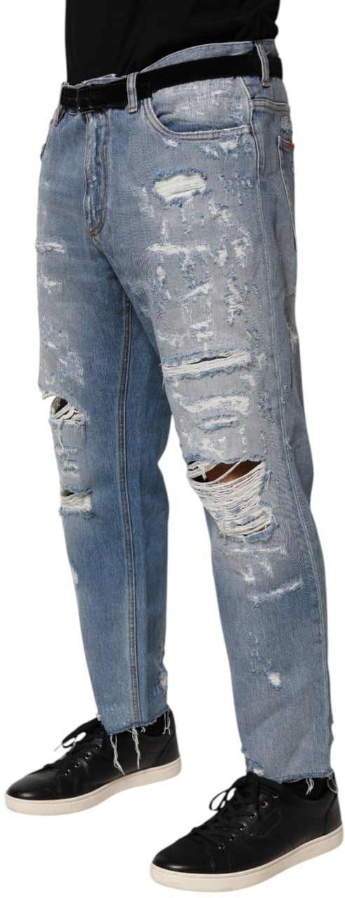 Dolce & Gabbana Blue Distressed Ripped Denim Trouser Jeans Blauw