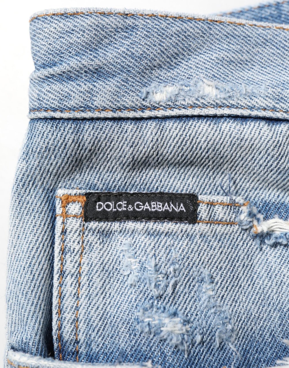 Dolce & Gabbana Blue Distressed Ripped Denim Trouser Jeans Blauw