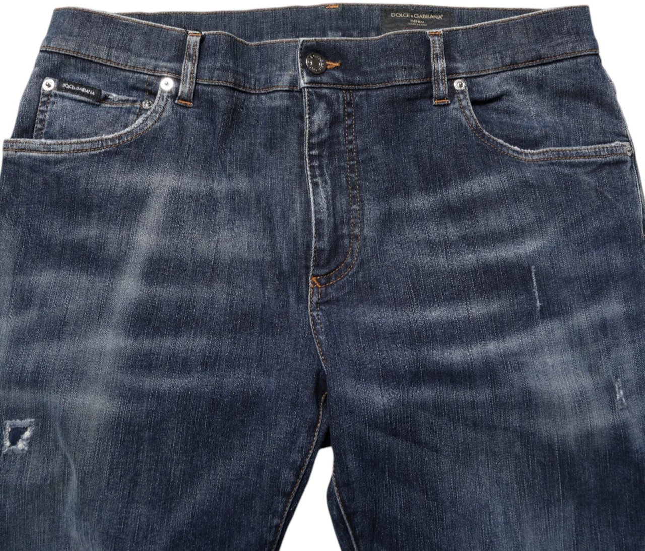 Dolce & Gabbana Dark Blue Washed Running Ripped Denim Jeans Blauw