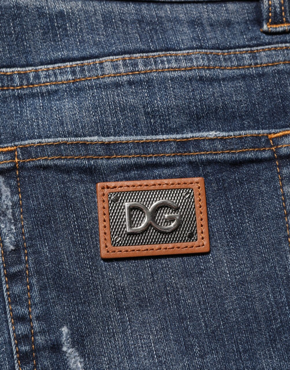 Dolce & Gabbana Dark Blue Washed Running Ripped Denim Jeans Blauw