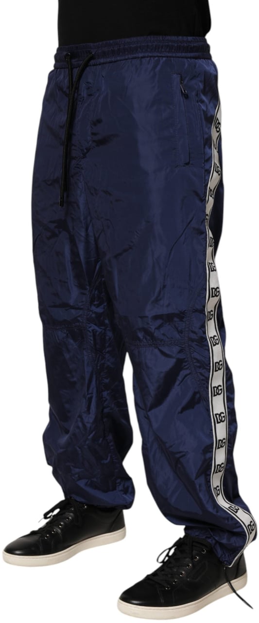 Dolce & Gabbana Blue Nylon Straight Jogger Sweatpants Pants Blauw