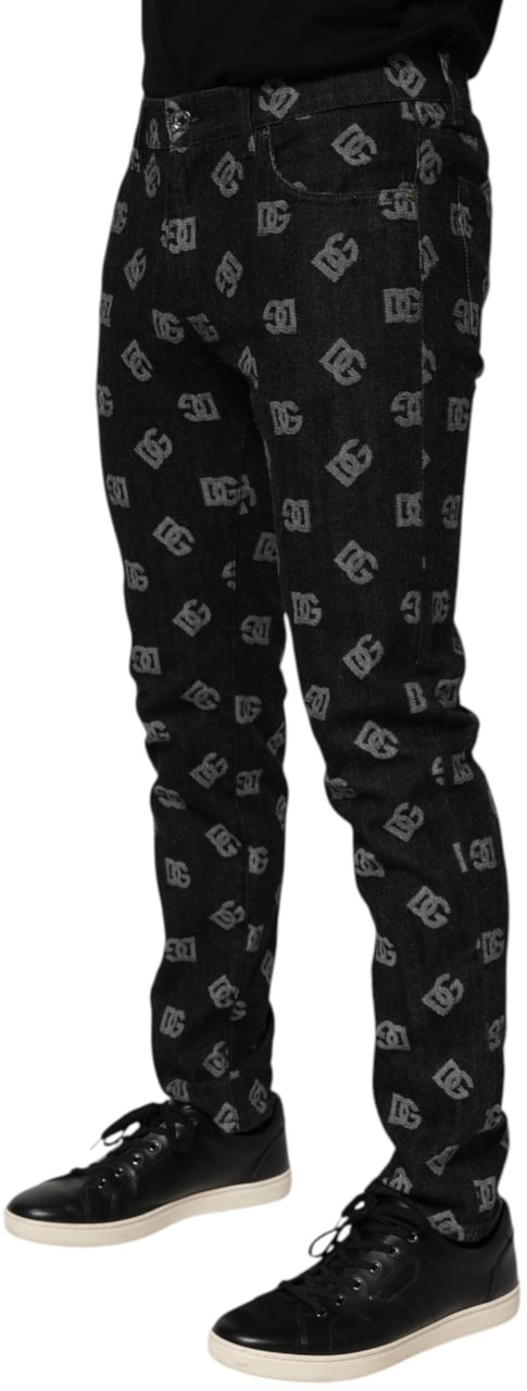Dolce & Gabbana Black DG Monogram Cotton Skinny Denim Jeans Zwart