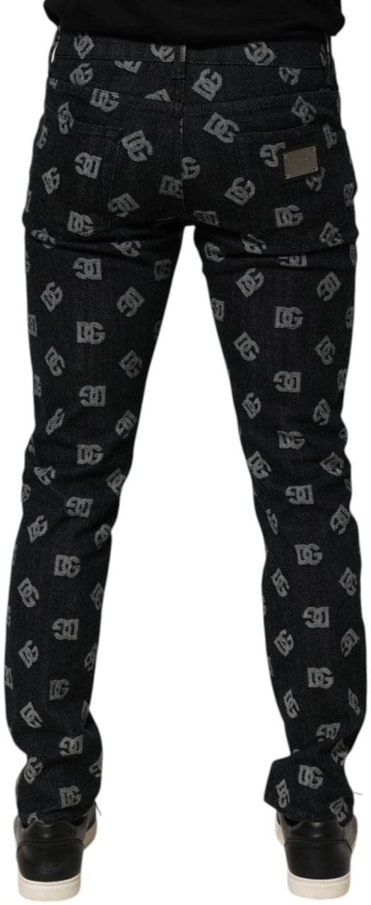 Dolce & Gabbana Black DG Monogram Cotton Skinny Denim Jeans Zwart