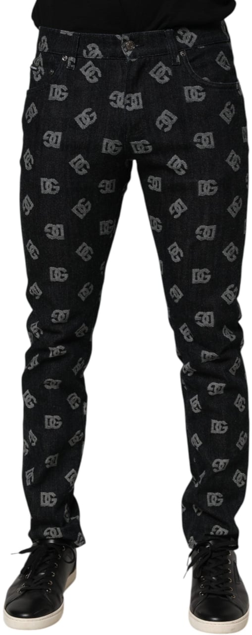 Dolce & Gabbana Black DG Monogram Cotton Skinny Denim Jeans Zwart