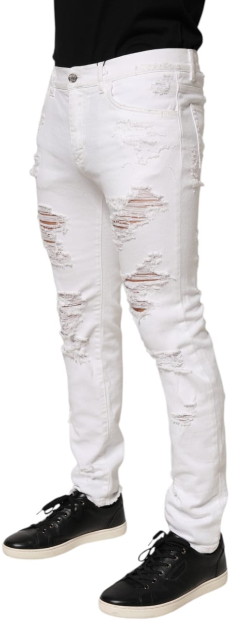 Dolce & Gabbana White Distressed Ripped Denim Trouser Jeans Wit