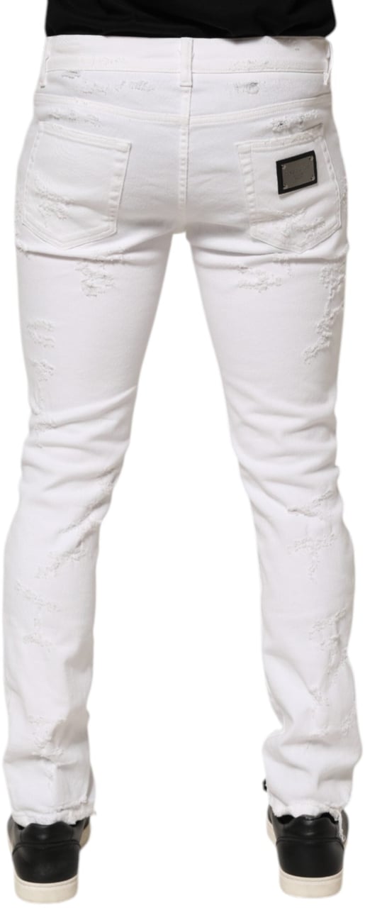 Dolce & Gabbana White Distressed Ripped Denim Trouser Jeans Wit