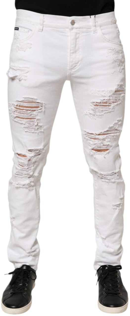 Dolce & Gabbana White Distressed Ripped Denim Trouser Jeans Wit