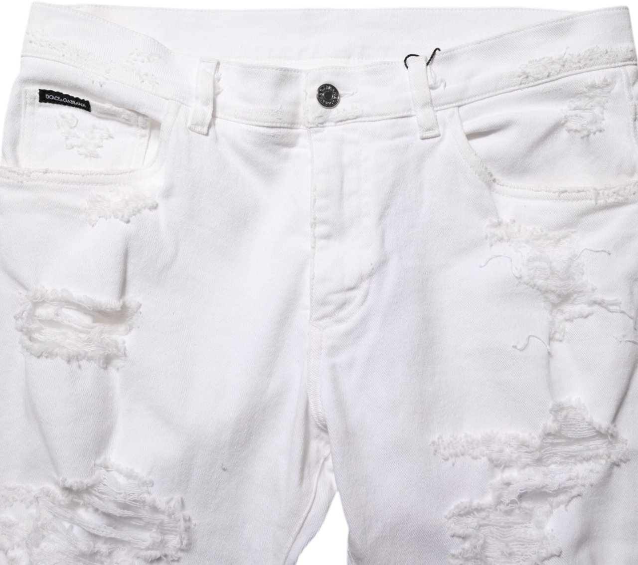 Dolce & Gabbana White Distressed Ripped Denim Trouser Jeans Wit