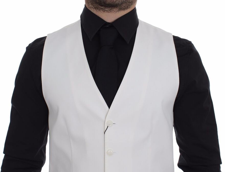 Dolce & Gabbana White Cotton Silk Blend Dress Vest Blazer Wit
