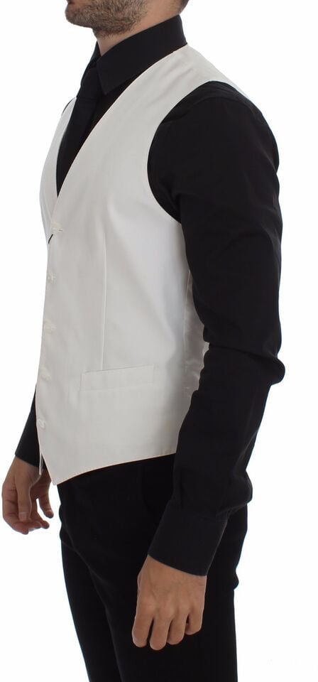Dolce & Gabbana White Cotton Silk Blend Dress Vest Blazer Wit