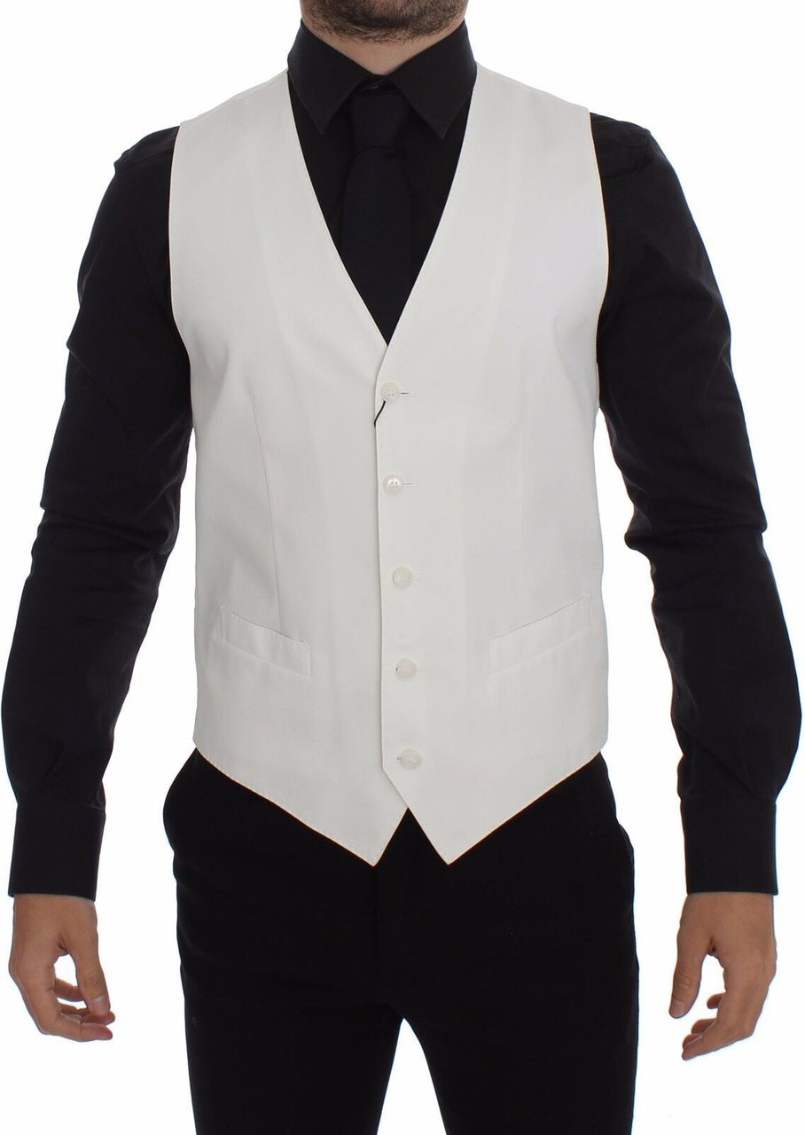 Dolce & Gabbana White Cotton Silk Blend Dress Vest Blazer Wit