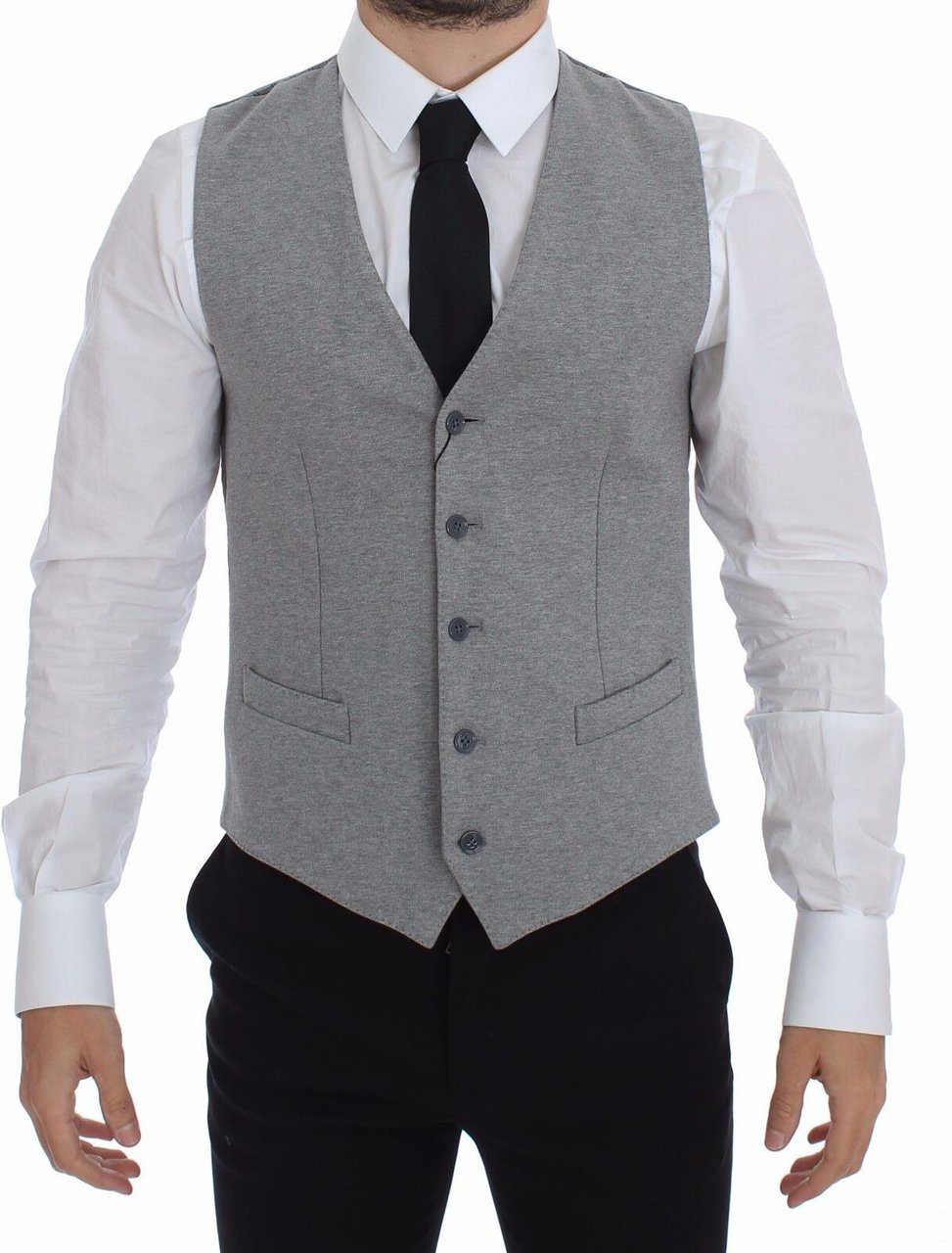 Dolce & Gabbana Gray Cotton Stretch Dress Vest Blazer Grijs