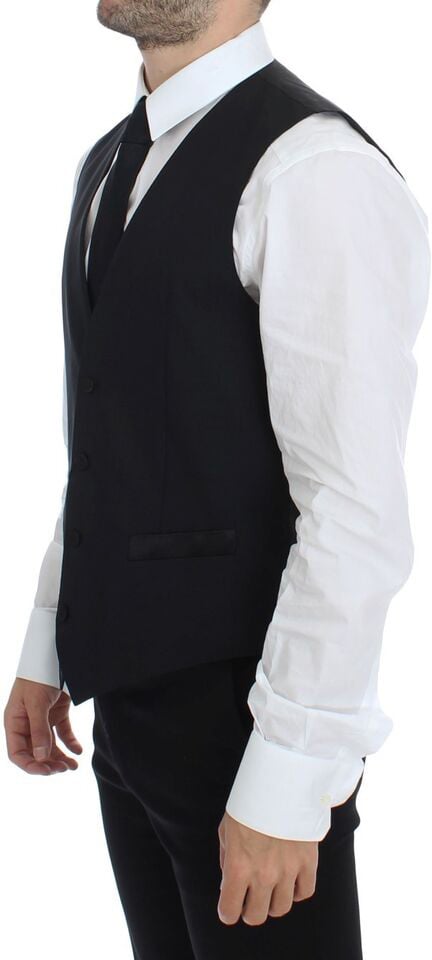 Dolce & Gabbana Black Wool Silk Stretch Dress Vest Blazer Zwart