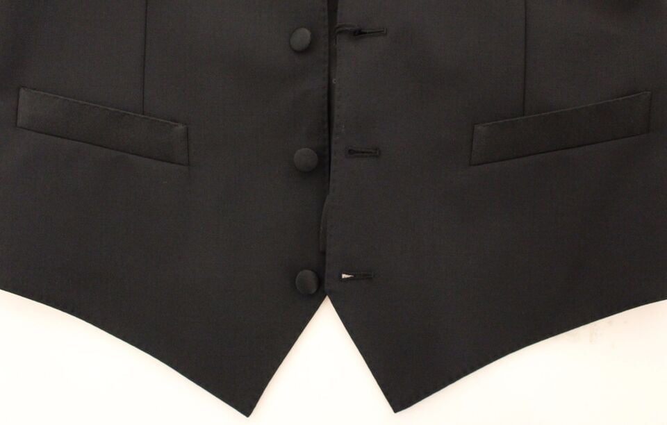 Dolce & Gabbana Black Wool Silk Stretch Dress Vest Blazer Zwart