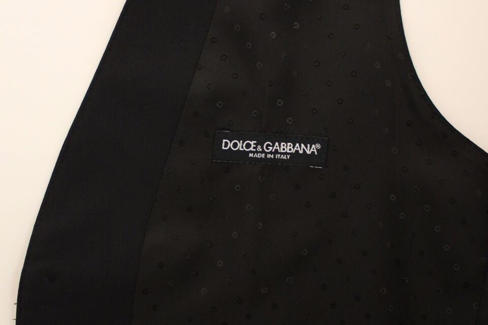 Dolce & Gabbana Black Wool Silk Stretch Dress Vest Blazer Zwart