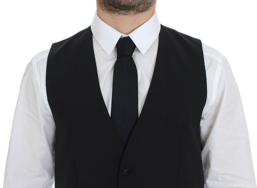 Dolce & Gabbana Black Wool Silk Stretch Dress Vest Blazer Zwart