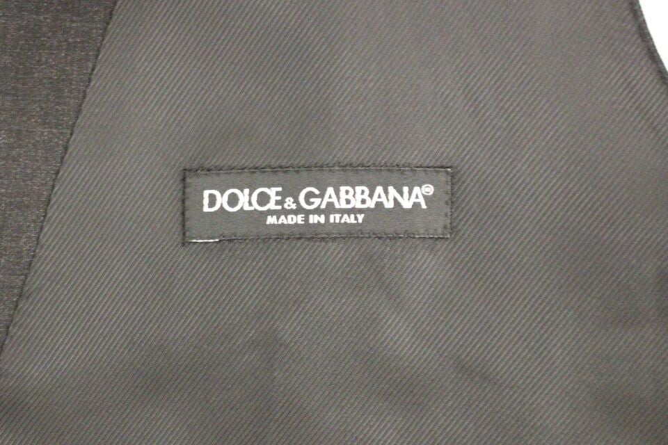 Dolce & Gabbana Gray Slim Fit Button Front Dress Formal Vest Grijs