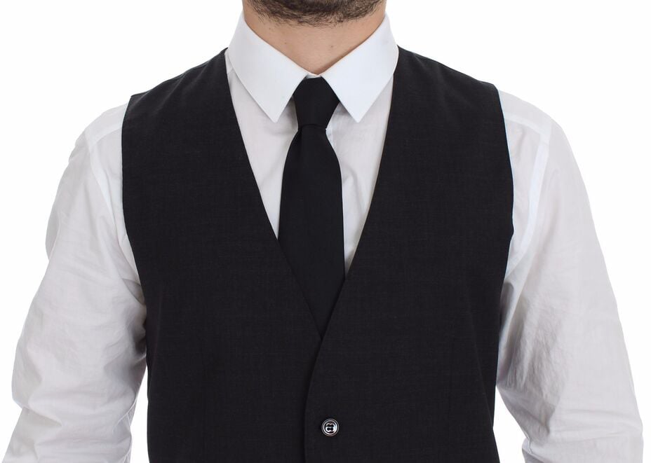 Dolce & Gabbana Gray Slim Fit Button Front Dress Formal Vest Grijs