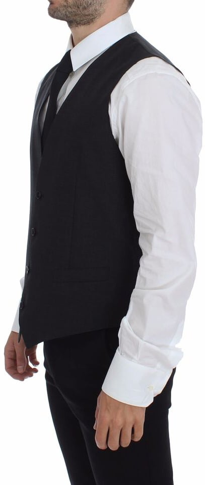 Dolce & Gabbana Gray Slim Fit Button Front Dress Formal Vest Grijs
