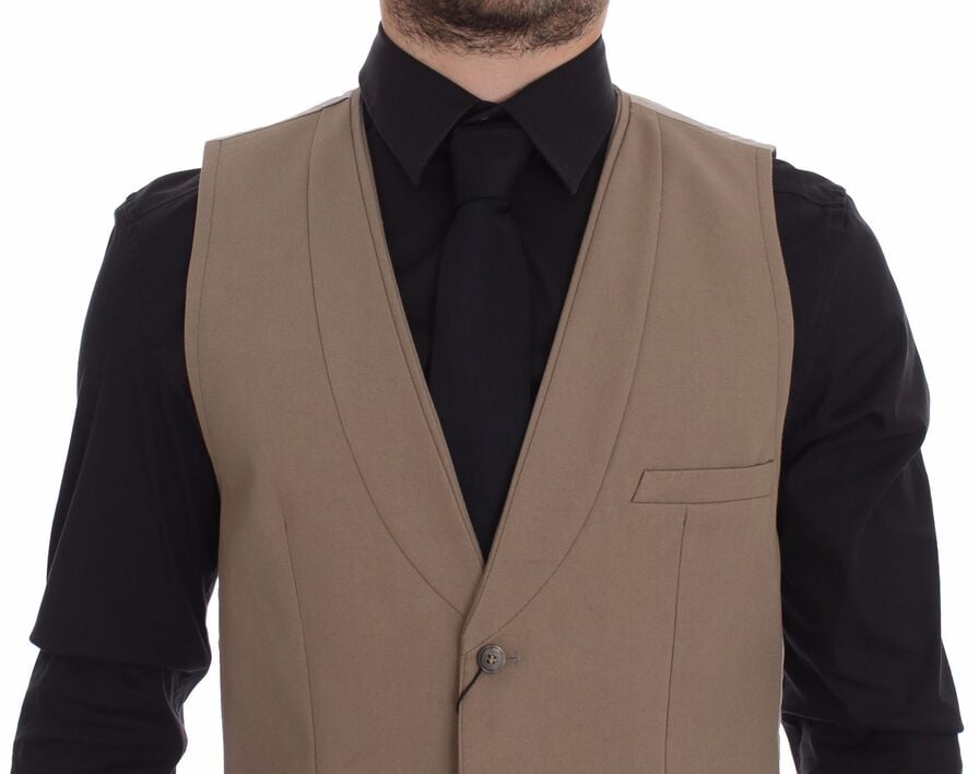 Dolce & Gabbana Beige Cotton Slim Fit Button Front Dress Vest Beige