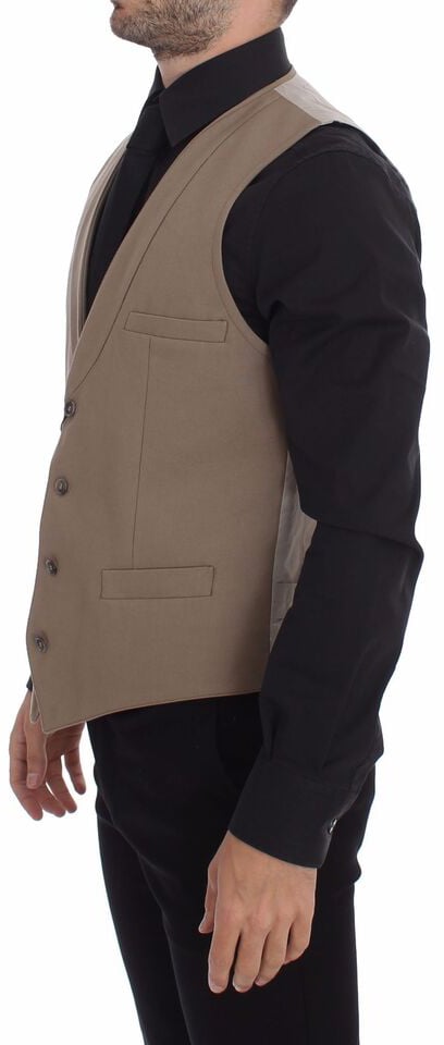 Dolce & Gabbana Beige Cotton Slim Fit Button Front Dress Vest Beige